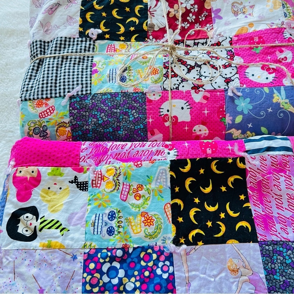 Pair Of Twin Handmade Cotton Kids ( girls) Quilts 52”x72” and 58”x70” .